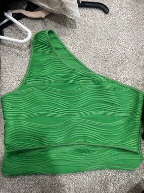 Green One-Shoulder Crop Top